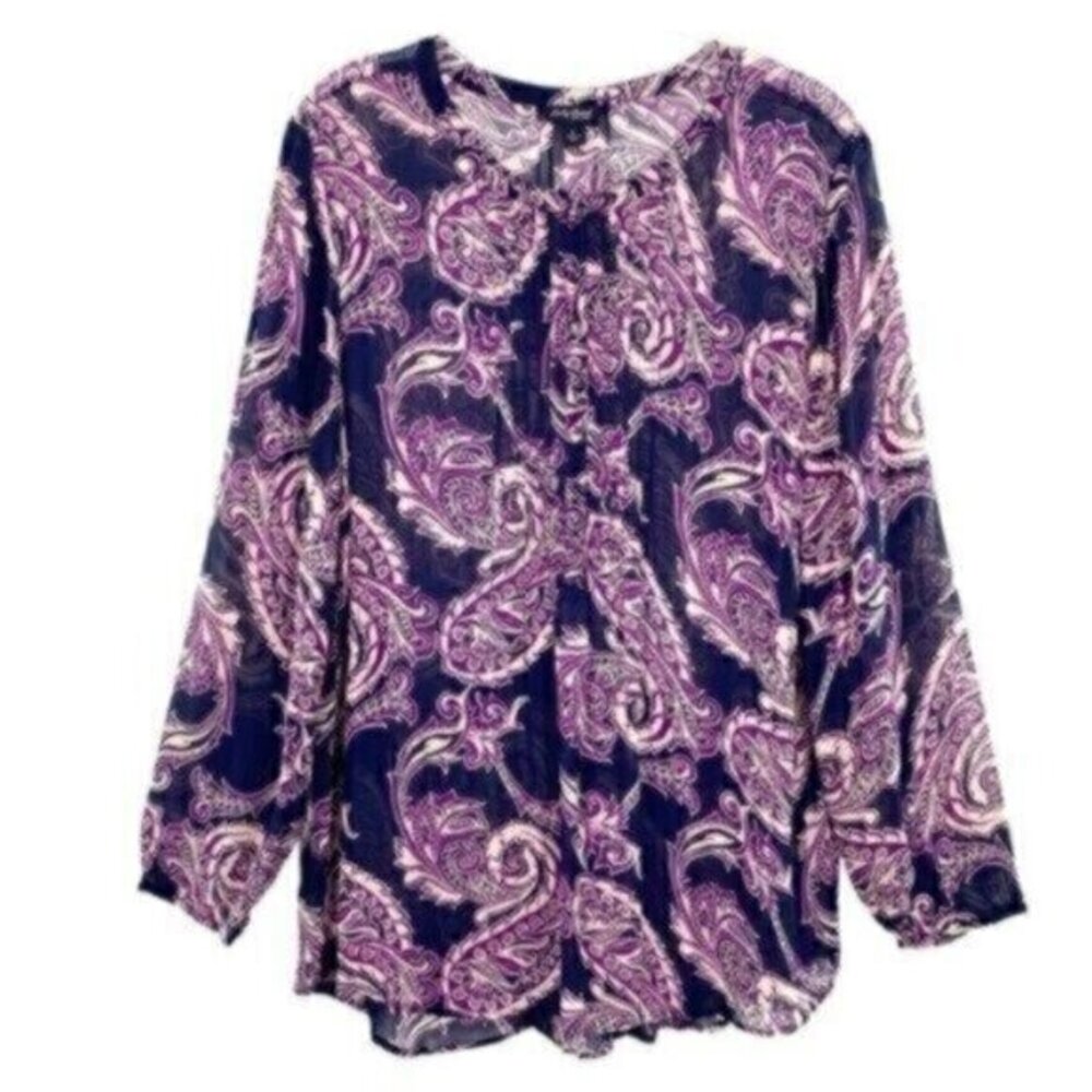 Lucky Brand Womens Monsoon Paisley Sheer Blouse Top